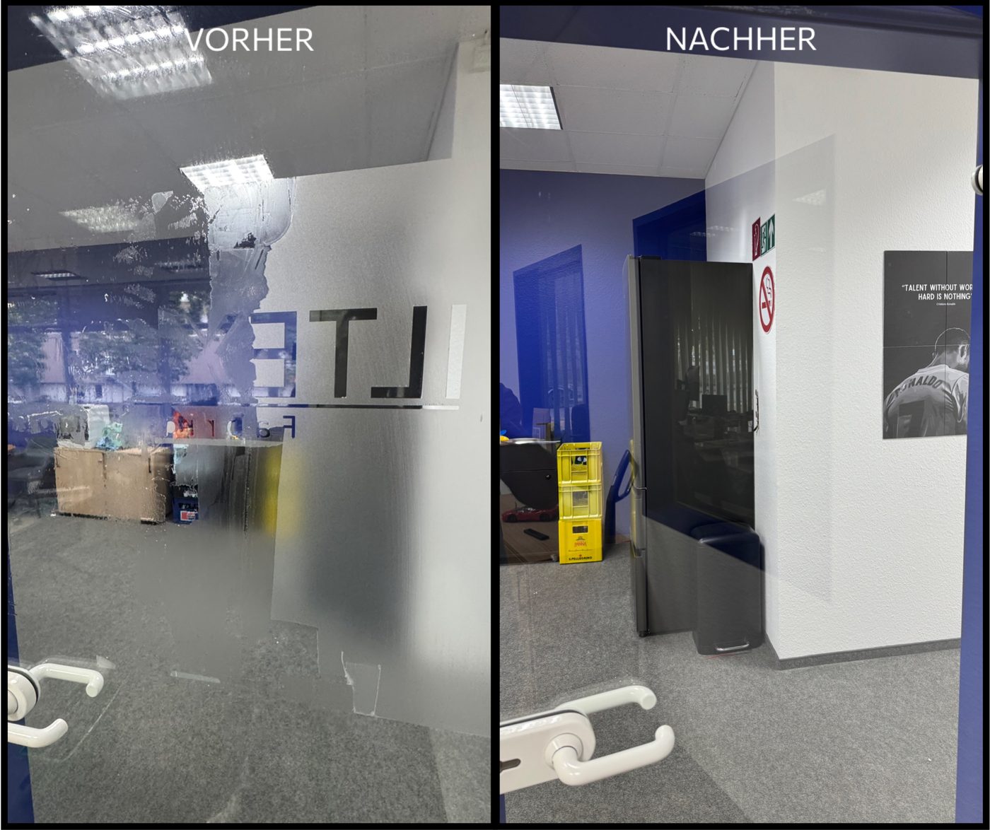 Glasreinigung Büroeingang – Vorher/Nachher