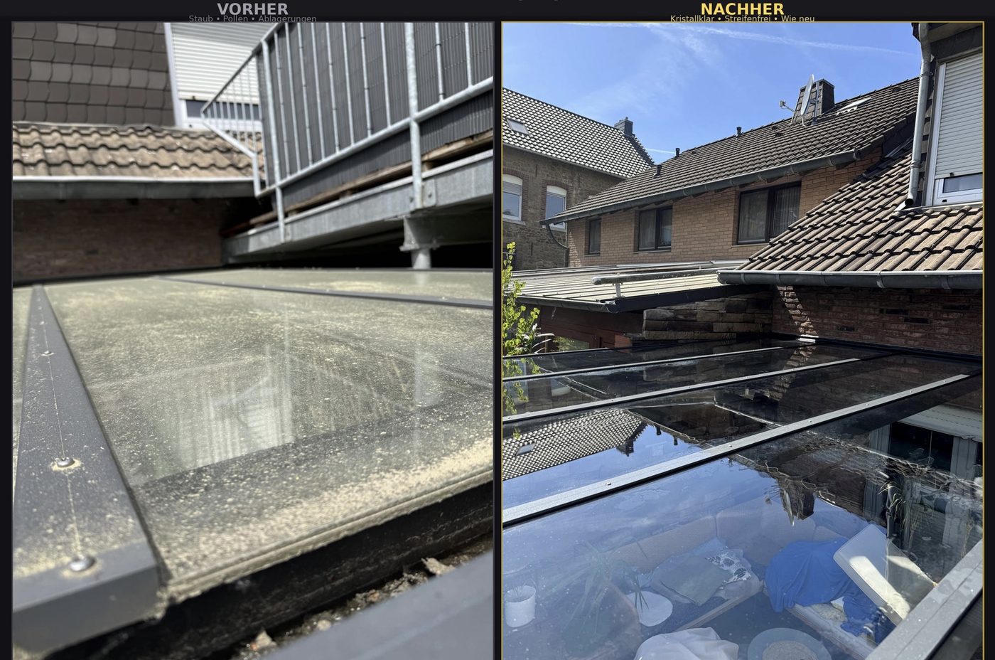 Glasreinigung Terrassendach – Vorher/Nachher