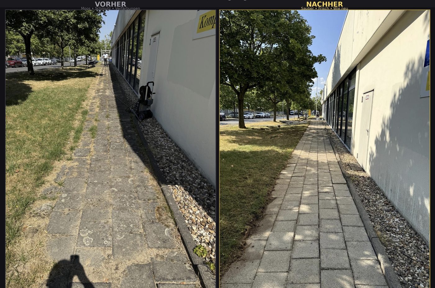 Steinreinigung Gehweg – Vorher/Nachher